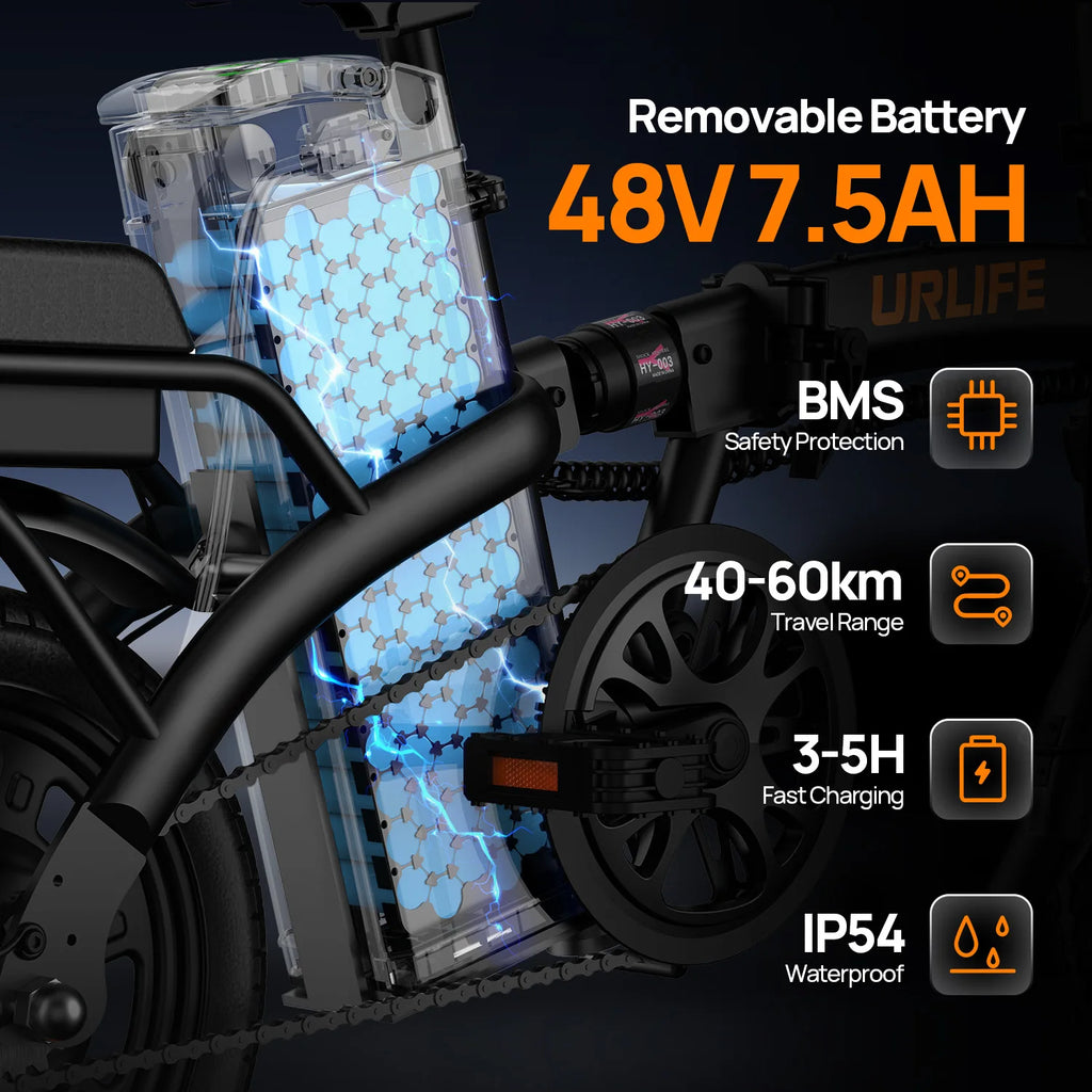 F1L 250W 48V 7.5Ah Foldable 14-Inch All-Terrain Fat Tire E-Mountain Bike