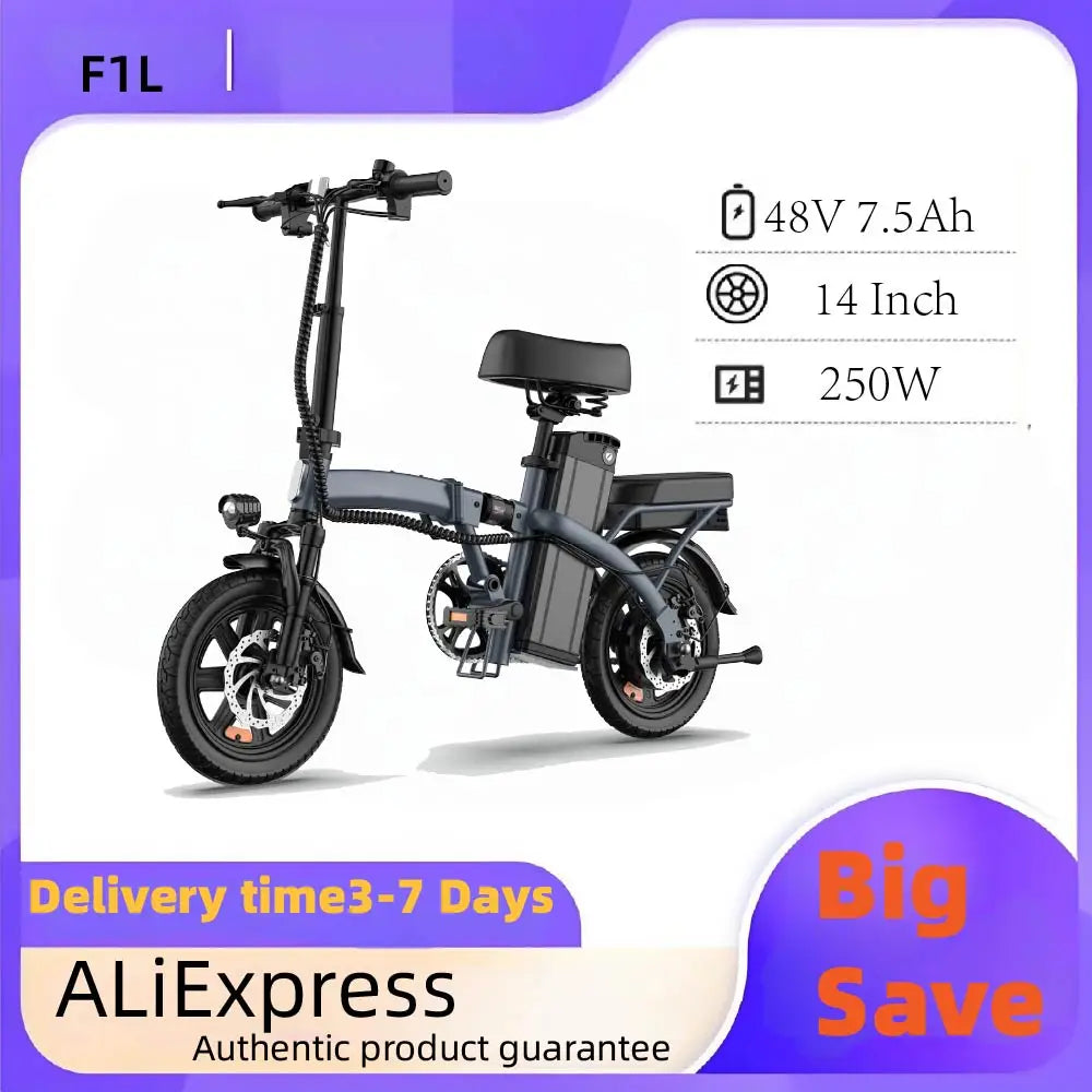 F1L 250W 48V 7.5Ah Foldable 14-Inch All-Terrain Fat Tire E-Mountain Bike