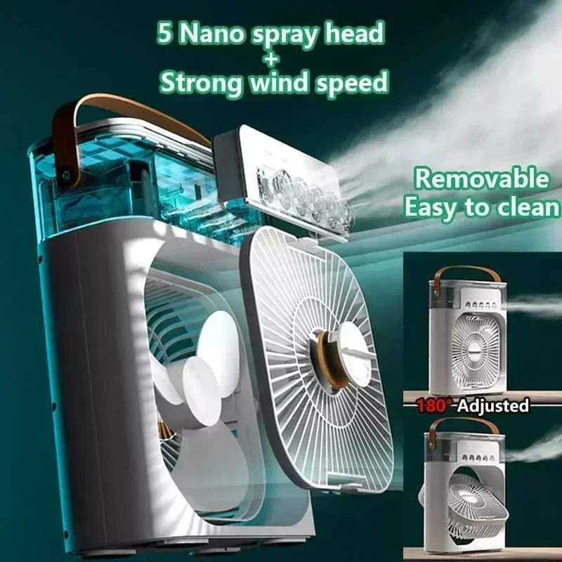 3-in-1 Portable Air Conditioner and Humidifier with LED Night Light and Adjustable Fan for Home and Office Use