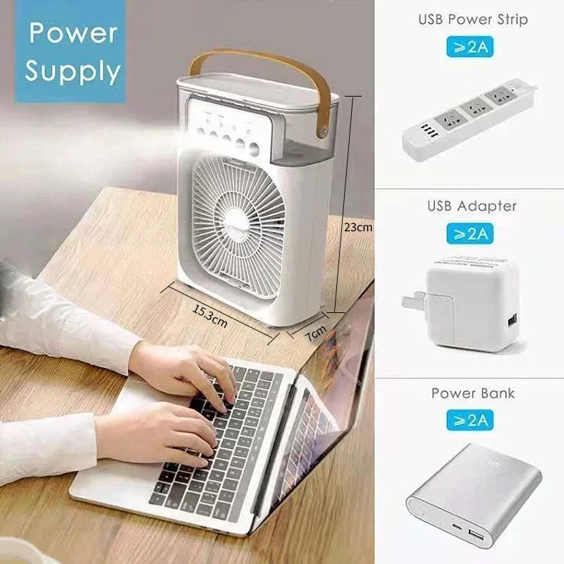 3-in-1 Portable Air Conditioner and Humidifier with LED Night Light and Adjustable Fan for Home and Office Use